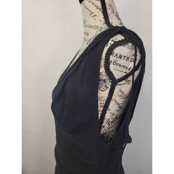 Express 100% Silk Mini Dress Sz 12 Fit & Flare V Neck Layered Black Whimsygoth - Picture 6 of 11